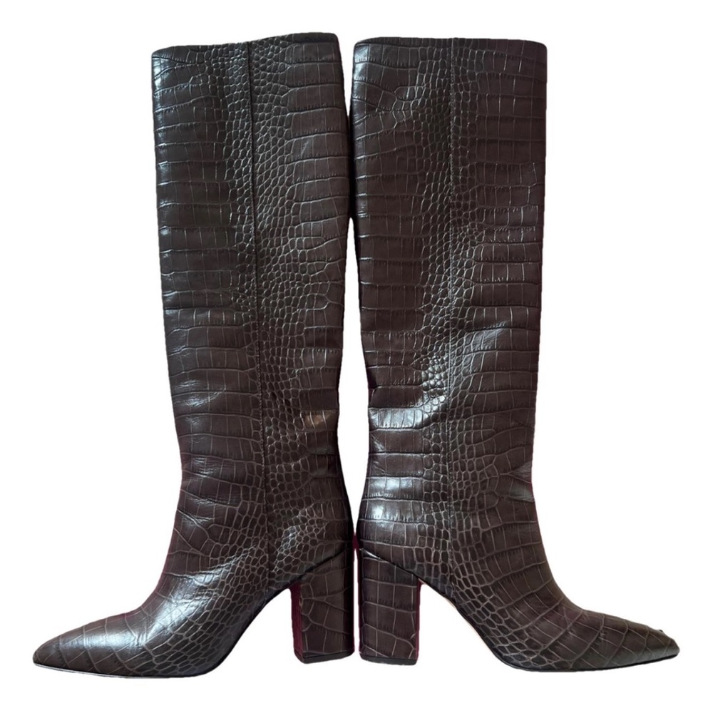 Paris Texas Dark Brown Croc-Embossed Knee Boots